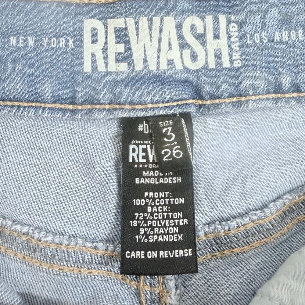 Super High Rise Jean Shorts 3/26 Rewash Vintage Reunion Frayed Hem Stretch Booty - Picture 7 of 16